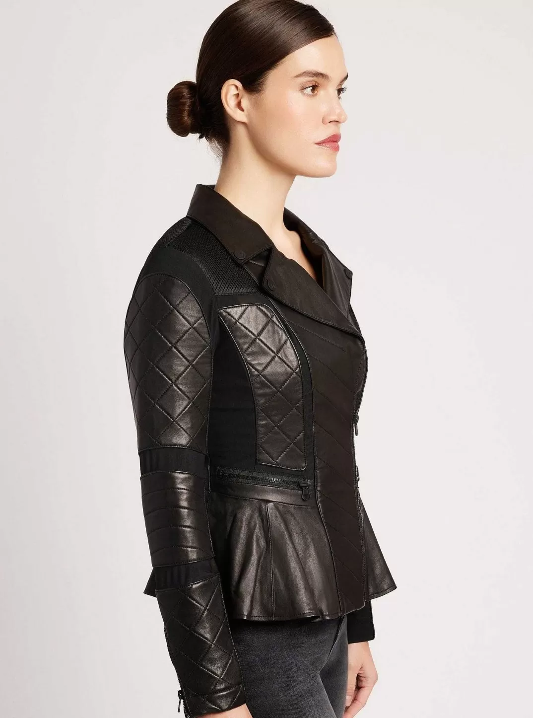 Blanc Noir Veste Moto A Basque En Maille^Femmes Motos