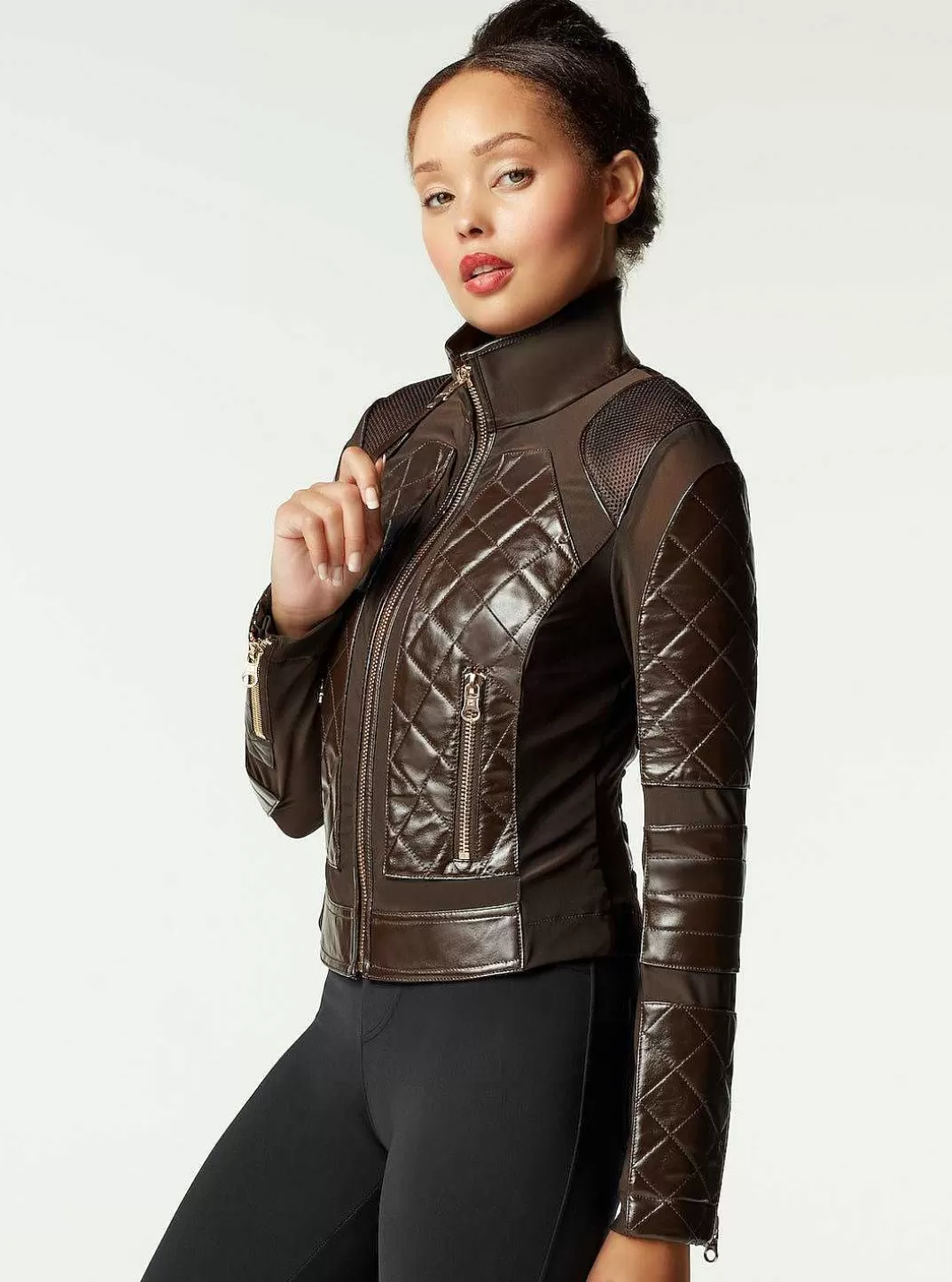 Blanc Noir Veste Moto Collection Or^Femmes Motos